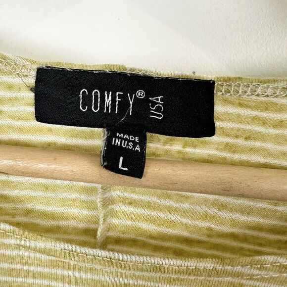 Comfy USA Top Womens Large Yellow Butter Striped Long-Sleeve Lagenlook Crinkle - Picture 2 of 10